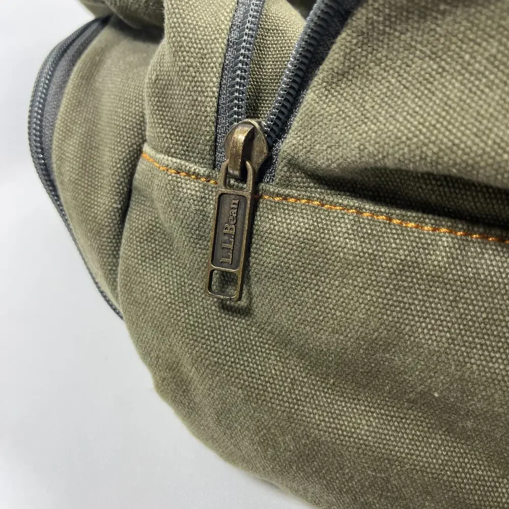 LL BEAN Bag Messenger Laptop Crossbody Paperboy Style Canvas Cotton Green VTG